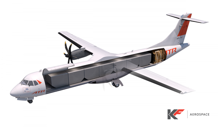 Rendering of the ATR-72 with containerized cargo in the hold