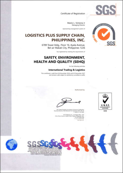 SGS certificate of registration (SEHQ)