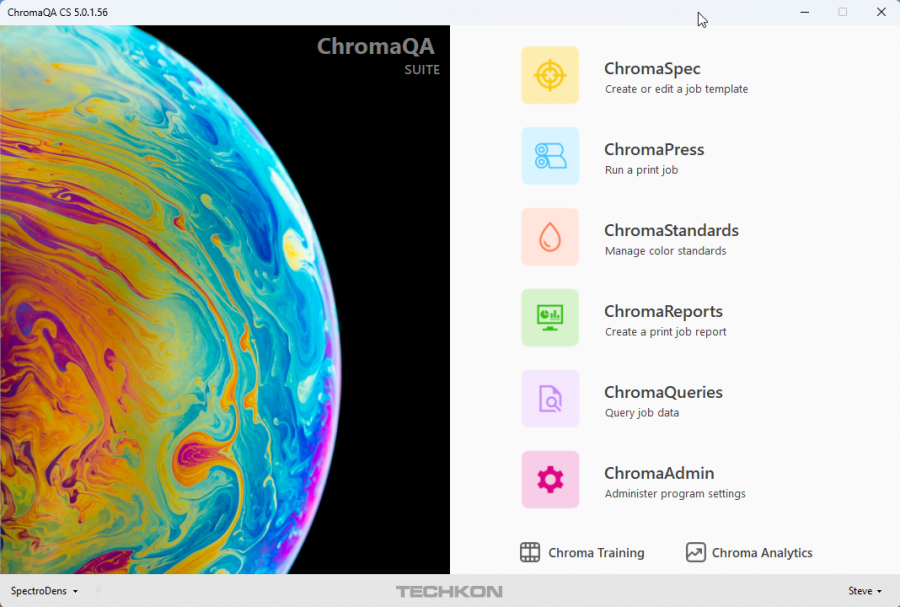 Splash screen of ChromaQA 6 showing ChromaSpec, ChromaPress, ChromaStandards, ChromaReports, ChromaQueries and ChromaAdmin applications