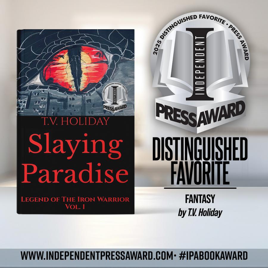 Award banner for "Slaying Paradise: Legend of The Iron Warrior, Vol. 1" by T.V. Holiday