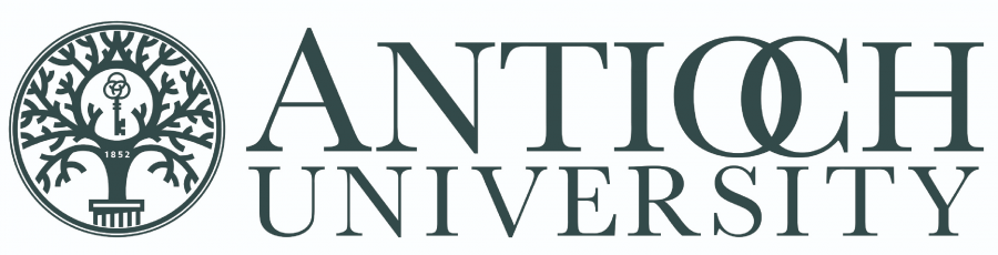 Antioch University logo with the seal to the left. The seal is a tree with a key in it. The words Antioch UNiversity and the seal are a dark green.