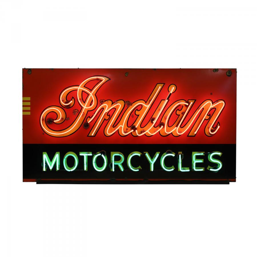 Indian Motorcycles neon dealership sign, made in America in the 1930s or ‘40s, graded 8.25 out of 10 for condition and impressive at 66 ½ inches by 35 ½ inches (est. CA$50,000-$60,000).