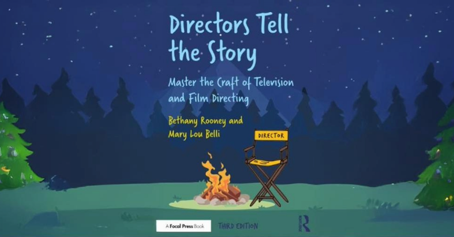 Book cover with campfire and directors chair, trees and stars. Directors Tell The Story 3rd Edition