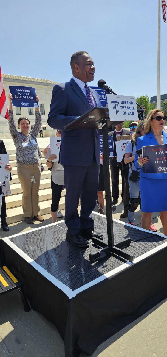 NBA President, Wiley S. Adams, addresses crowd at Smithsonian Museum