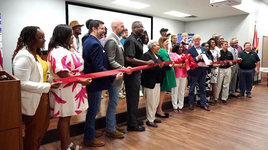 Natchez City dignitaries joined the students and instructors of the first graduating Electrical I cohort for the ribbon cutting. Included in this photos are members of the Board of Aldermen, President of the Natchez-Adams Chamber of Commerce, and the City