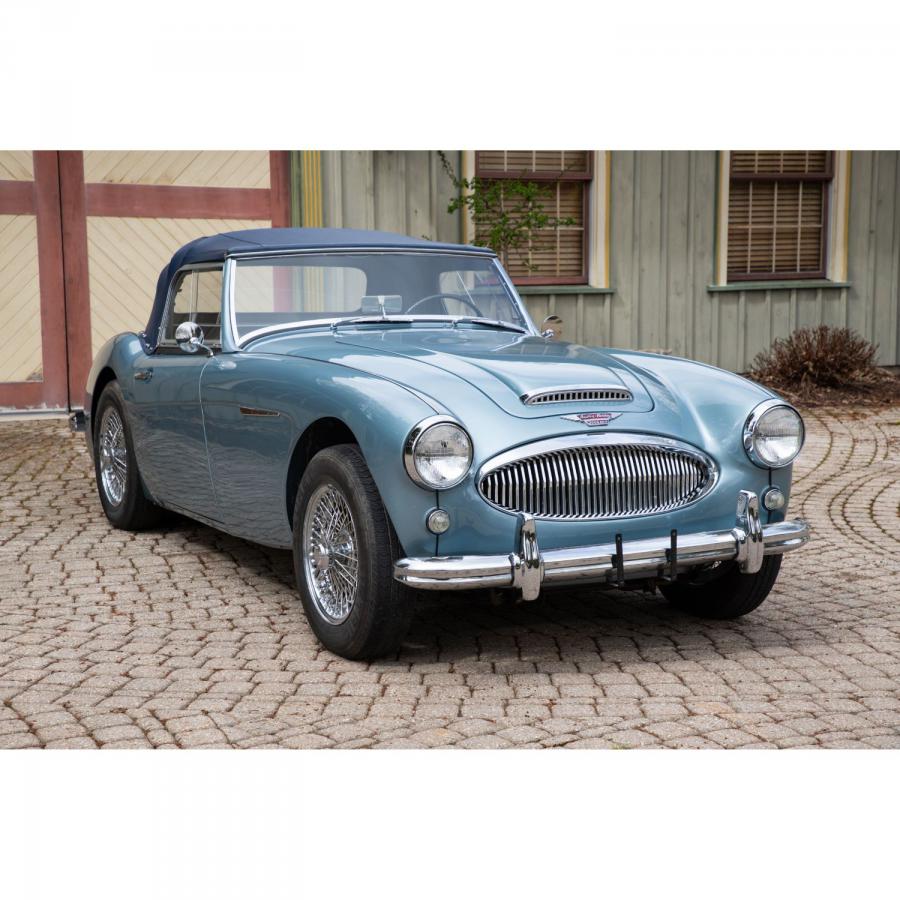 1962 2+2 seater Austin-Healy 3000 Mark II BT7 sports car, a restored triple-blue head-turner featuring blue vinyl interior and 60,000 miles on the odometer. Estimate: CA$40,000-$60,000
