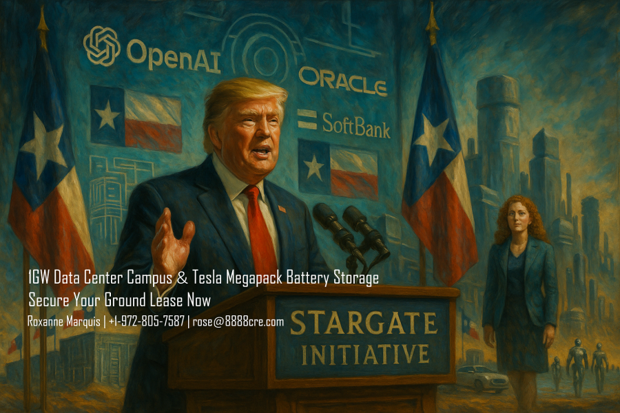 1 GW power available for ground lease: Trump announces Stargate AI data center initiative in Texas with Oracle, OpenAI, SoftBank, promoting AI infrastructure investments.
