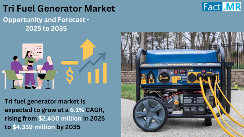 According to Fact.MR, a market research and competitive intelligence provider, the tri fuel generator market was valued at USD 2,280 million in 2024 and is expected to grow at a CAGR of 6
