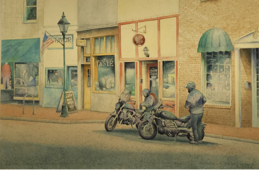 Painting by Mark Parmelee of downtown Fredericksburg, VA. All rights reserved. Used by permission.