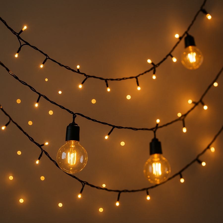 Luces LED decorativas tipo guirnalda iluminando un ambiente interior con estilo moderno y acogedor