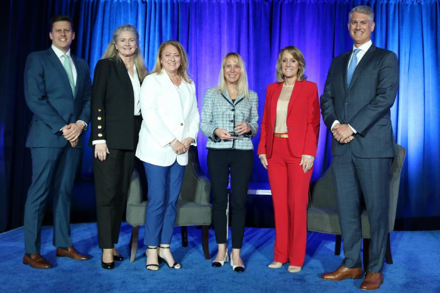 Best Company Presentation Award winner Jessica Walsh, CEO, RX Bandz (center); joined by (from left) Alan Zaccone,  Biotech & Pharma, CoreWeave; Kathleen Addison,  Life Sciences, J.P. Morgan; Taryn Bostjancic,  Life Sciences Services, Withum; Debbie Hart, 