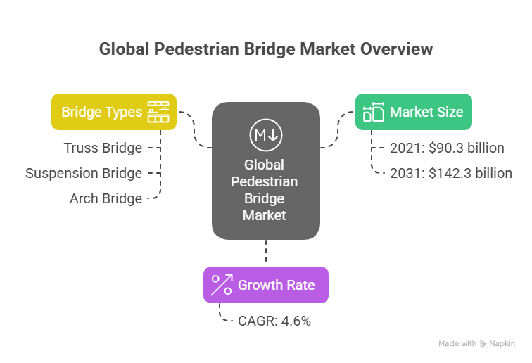 According to a new report published by Allied Market Research, titled, “𝐏𝐞𝐝𝐞𝐬𝐭𝐫𝐢𝐚𝐧 𝐁𝐫𝐢𝐝𝐠𝐞 𝐌𝐚𝐫𝐤𝐞𝐭," The Pedestrian Bridge Market Size was valued at $90
