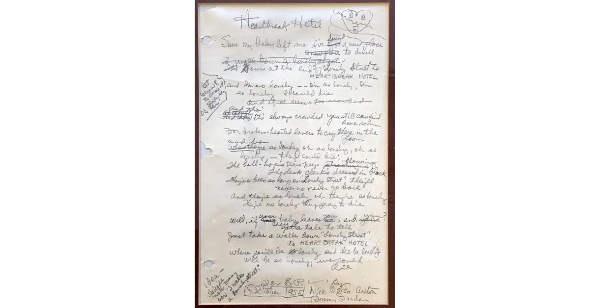 Original handwritten lyrics to the 1956 Elvis Presley hit 