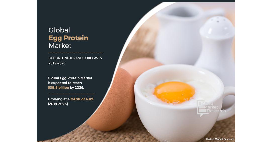 
  Egg Protein Market size was valued at $26.6 billion in 2018 and is estimated to reach $38.9 billion by 2026
  
