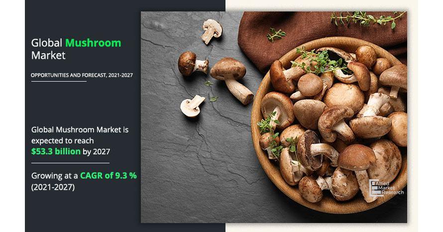   Mushroom Market Poised to Reach $53,342.0 Million by 2027, Fueled by Rising Consumer Awareness of Health Benefits  