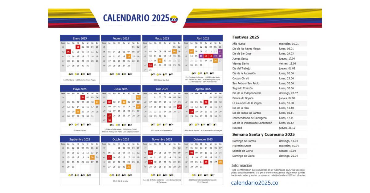 Nuevo Calendario En LÍnea De Festivos Y Festivales Colombianos 2025