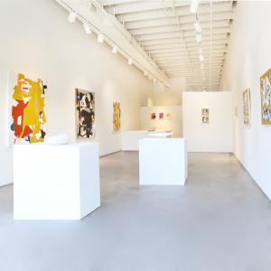 Exhibit by Aberson gallery with abstract paintings by John Paul Philippe and Aaron Wexler