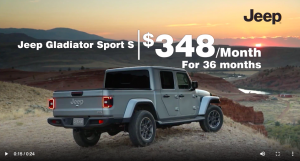 Sample dynamic marketing video of a Jeep with manufacturer incentive