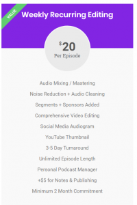 Full pricing information for the $20 editing.