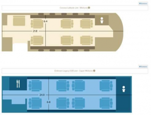 Image 1- Guardian Jet Aircraft Cabin Comparison Tool- Floor plan comparison for two mid-size jets.