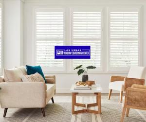 Close-up detail of high-quality custom blinds and modern window treatments installed in a luxury Las Vegas living room.