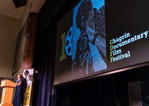 Chagrin Documentary Film Festival - Mary Ann Ponce speaks to the crowd.