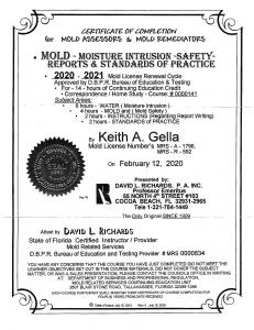 Keith Grella Mold Certification 2020 ServiceMaster By Glenn's