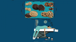 exhausted healthcare worker dreams about cookies