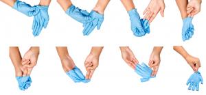 Proper use of protective gloves helps prevent COVID-19 spread.