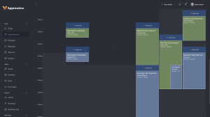 Apprentice tattoo studio software appointment calendar showing scheduled tattoo sessions with built-in prep time blocks