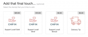Add-on buttons for, Gold, Silver and Bronze Florist Tips, and Delivery Tip.