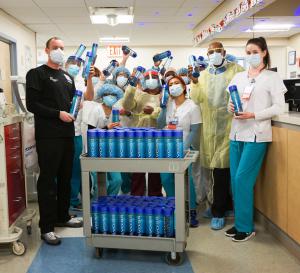 Bottles of VOSS water delivered to hospital staff and first responders treating coronavirus patients