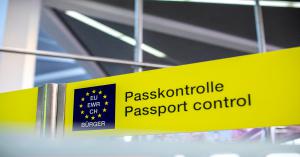 Possport control sign in an airport in Spain.