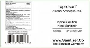 Toprosan™ 75% FDA Approved Alcohol Liquid Sanitizer NDC Labeler Code Number 