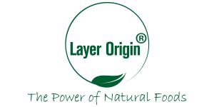 Green and white logo of Layer Origin Natural Supplements company