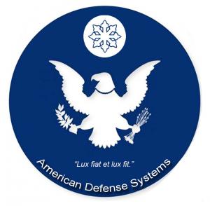 Logo is a dark navy blue circle, with the American eagle, and a rising star.