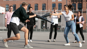 People playing JABII in a yard in Copenhagen