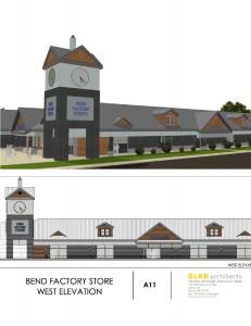 Rendering of The Bend Factory Stores Exterior Renovation of the West Elevation