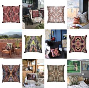 Award winning luxury cushions, throw pillows + outdoor cushions in waterproof fabric or velvet by Sonya Rothwell for Gallery Beautiful, handmade to order by local artisans. Art inspired ikat style celestial designer pillows in vibrant colors to suit any i