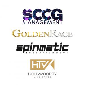 The logos for SCCG Management, Golden Race, Spinmatic and Hollywood TV