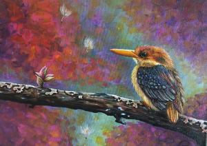 "Flustered Feathers" original acrylic on canvas painting (14 by 18 inches)