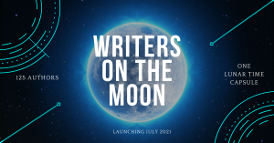 Moon with words Writers on the Moon in the center. 