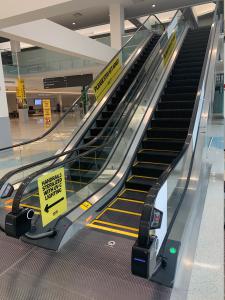 A picture of Clearwin UV-C Escalator Handrail units installed at Syracuse Hancock International Airport