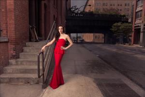 Artist in Long Structured Red Dress