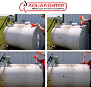 Image showing Aquafighter being installed into tank and then Aquafighter being removed from the fuel tank and replaced.