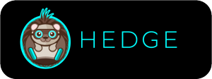 Hedge logo with Hal the Hedgehog on black background