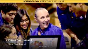 Youth for Human Rights International President Mary Shuttleworth, featured in an episode of Voices for Humanity on the Scientology Network.