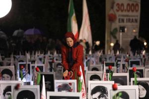 Maryam Rajavi visits a memorial of the 30,000 victims of Iran’s 1988 massacre of political prisoners outside France’s National Assembly