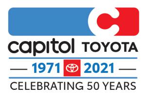 Capitol Toyota Logo red and blue with words 1971-2021 Celebrating 50 years written