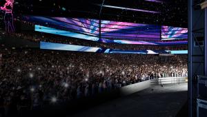 Huge concert virtual crowd inside Moshpit arena.